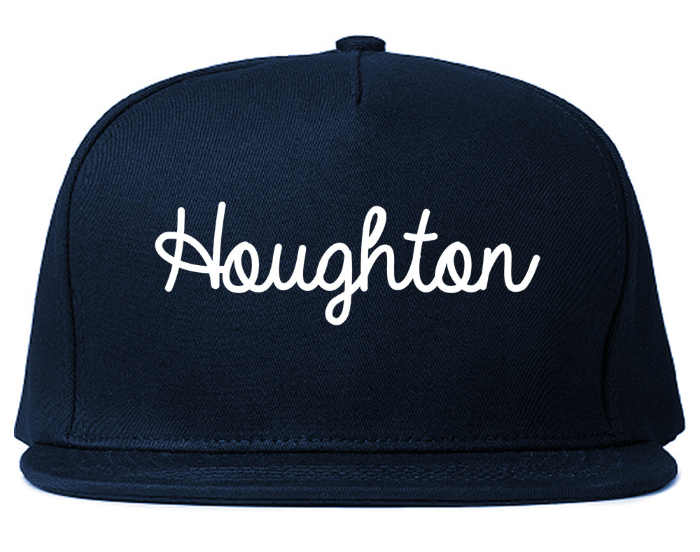Houghton Michigan MI Script Mens Snapback Hat Navy Blue