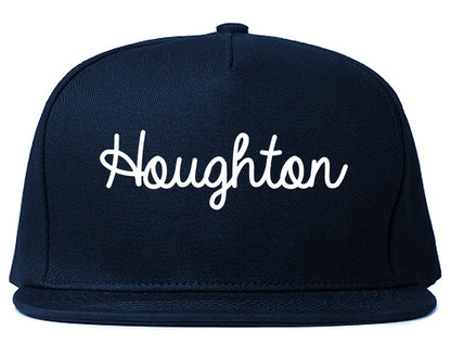 Houghton Michigan MI Script Mens Snapback Hat Navy Blue
