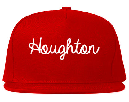 Houghton Michigan MI Script Mens Snapback Hat Red