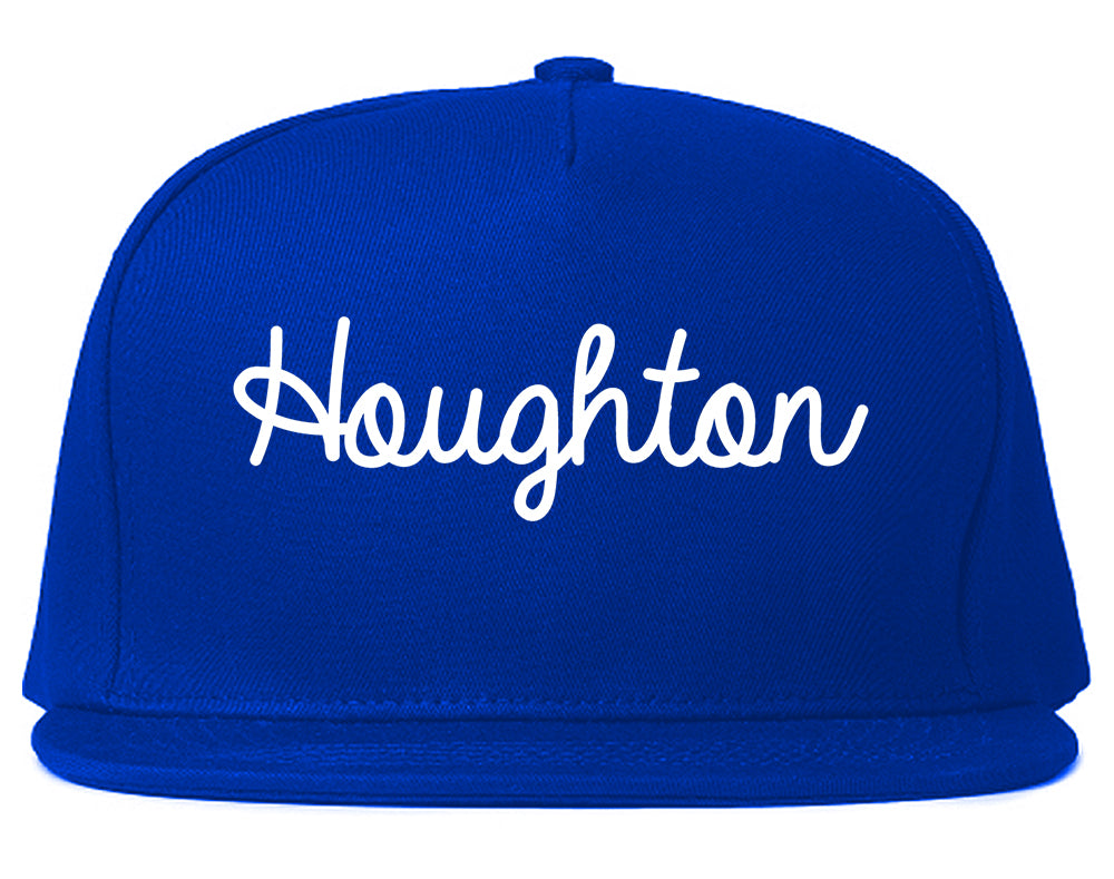 Houghton Michigan MI Script Mens Snapback Hat Royal Blue