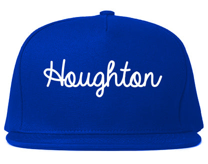 Houghton Michigan MI Script Mens Snapback Hat Royal Blue