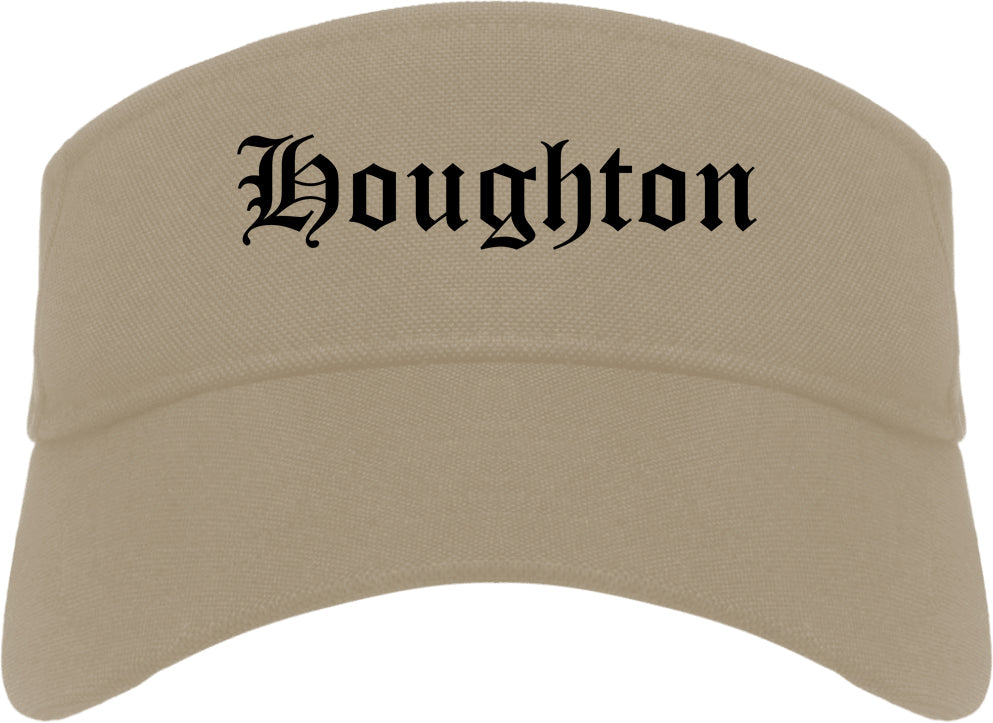 Houghton Michigan MI Old English Mens Visor Cap Hat Khaki