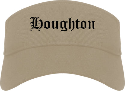 Houghton Michigan MI Old English Mens Visor Cap Hat Khaki
