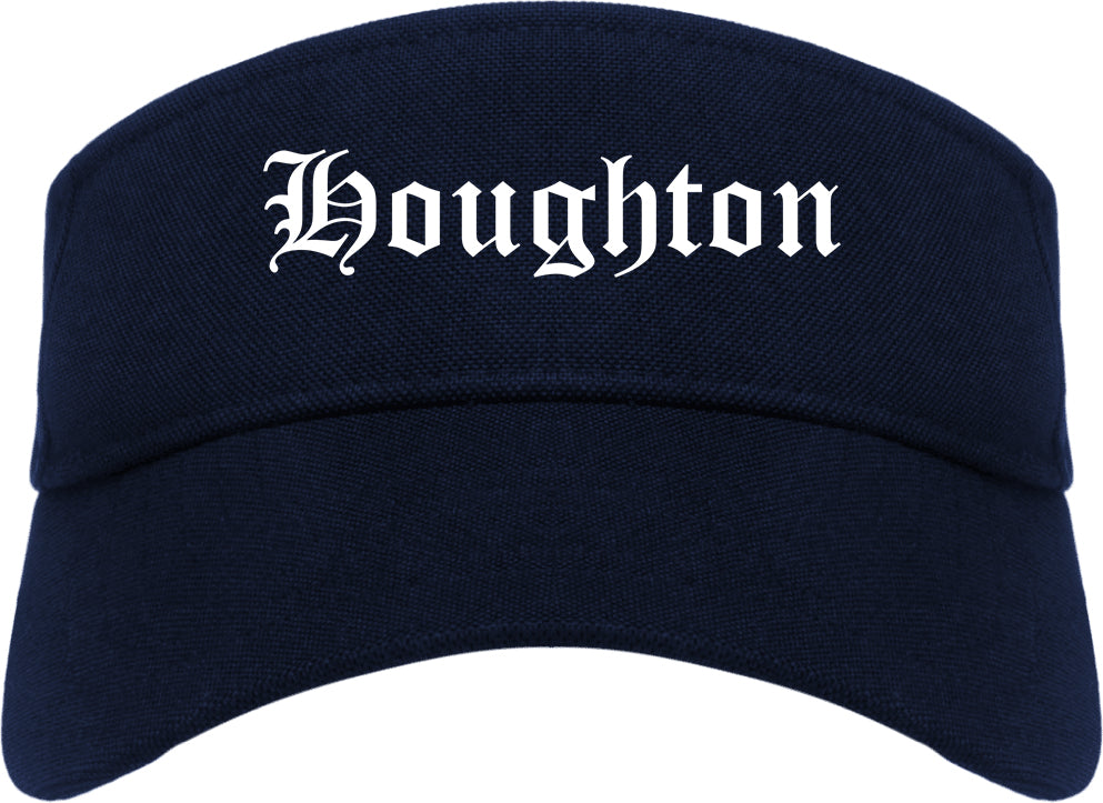 Houghton Michigan MI Old English Mens Visor Cap Hat Navy Blue