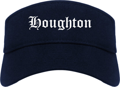 Houghton Michigan MI Old English Mens Visor Cap Hat Navy Blue