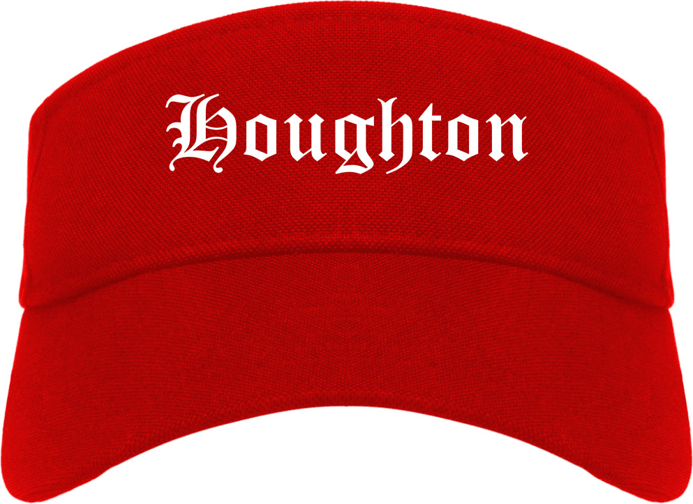 Houghton Michigan MI Old English Mens Visor Cap Hat Red