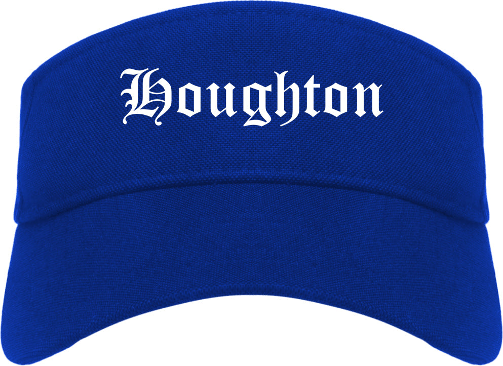 Houghton Michigan MI Old English Mens Visor Cap Hat Royal Blue