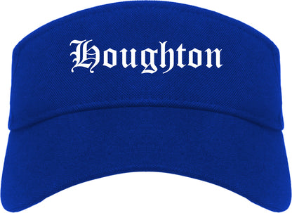 Houghton Michigan MI Old English Mens Visor Cap Hat Royal Blue