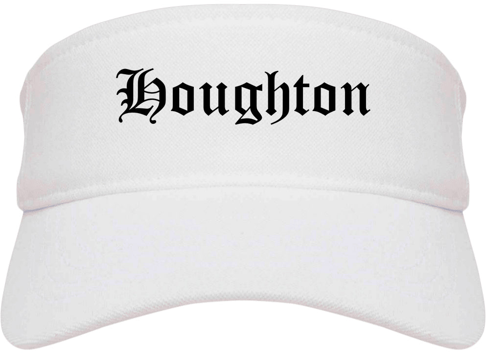 Houghton Michigan MI Old English Mens Visor Cap Hat White