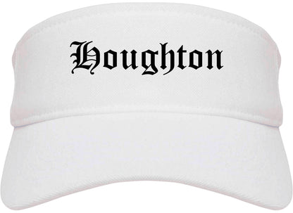 Houghton Michigan MI Old English Mens Visor Cap Hat White