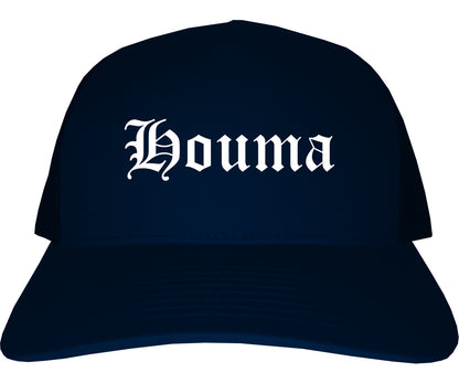 Houma Louisiana LA Old English Mens Trucker Hat Cap Navy Blue