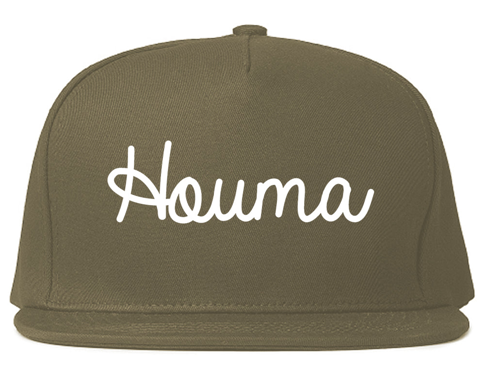 Houma Louisiana LA Script Mens Snapback Hat Grey