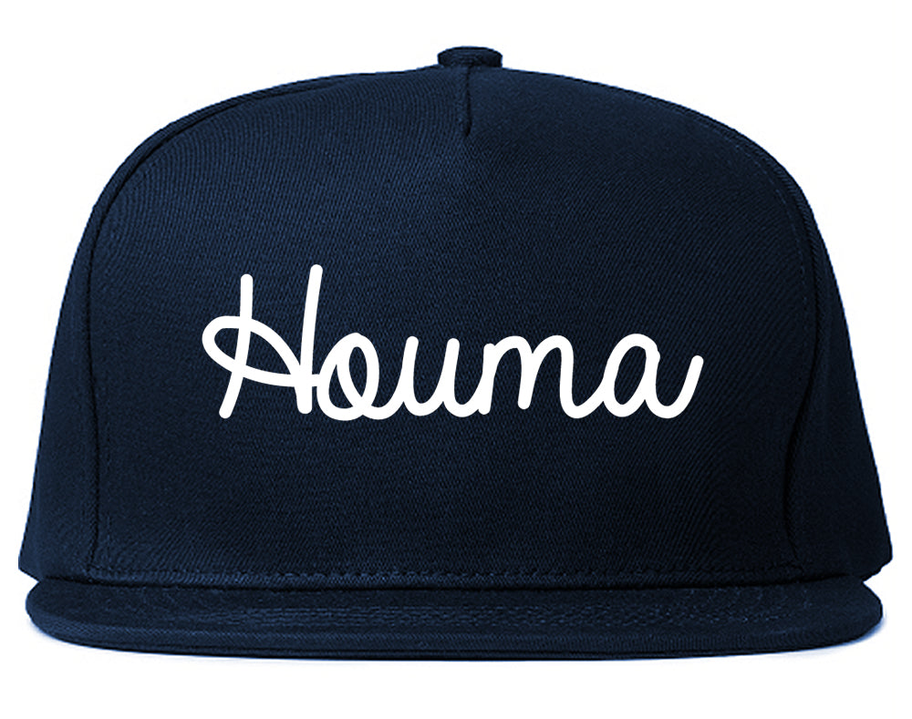 Houma Louisiana LA Script Mens Snapback Hat Navy Blue