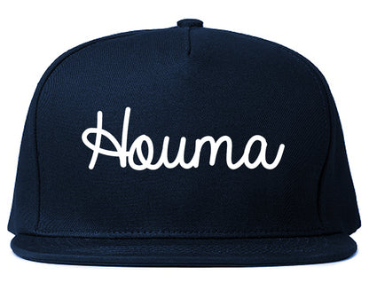 Houma Louisiana LA Script Mens Snapback Hat Navy Blue