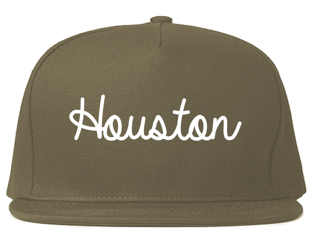 Houston Texas TX Script Mens Snapback Hat Grey