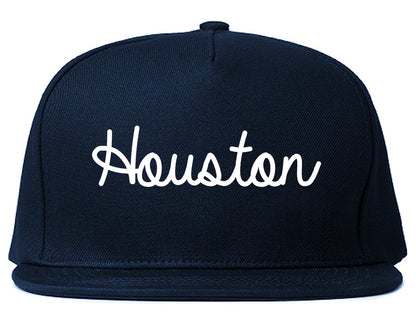 Houston Texas TX Script Mens Snapback Hat Navy Blue