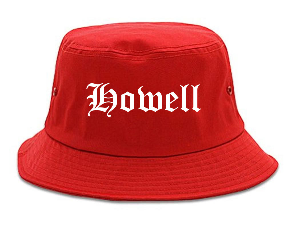 Howell Michigan MI Old English Mens Bucket Hat Red