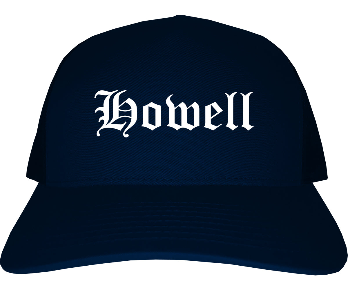 Howell Michigan MI Old English Mens Trucker Hat Cap Navy Blue