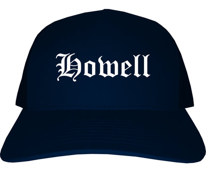 Howell Michigan MI Old English Mens Trucker Hat Cap Navy Blue