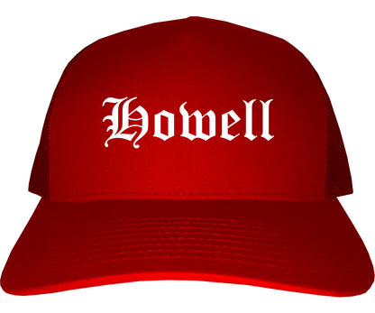 Howell Michigan MI Old English Mens Trucker Hat Cap Red