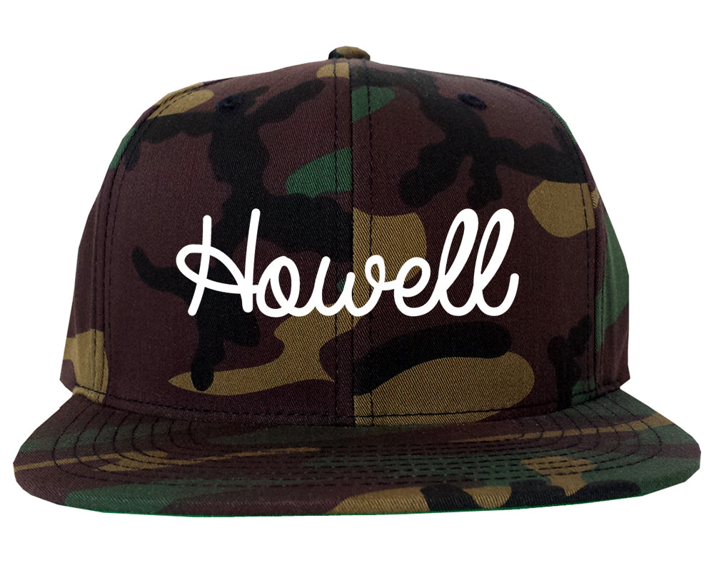 Howell Michigan MI Script Mens Snapback Hat Army Camo