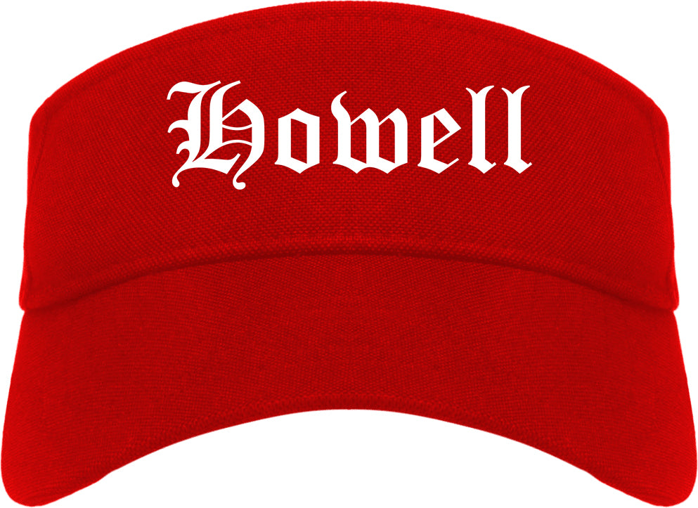 Howell Michigan MI Old English Mens Visor Cap Hat Red