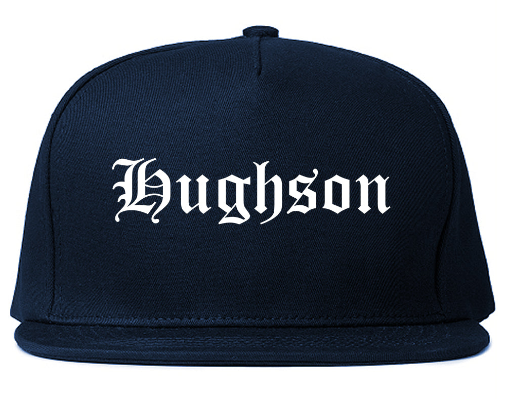 Hughson California CA Old English Mens Snapback Hat Navy Blue