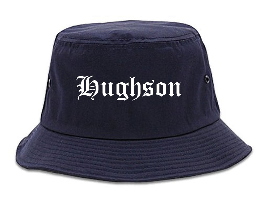 Hughson California CA Old English Mens Bucket Hat Navy Blue