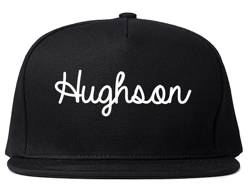 Hughson California CA Script Mens Snapback Hat Black