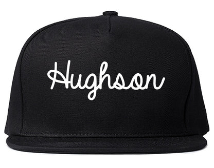 Hughson California CA Script Mens Snapback Hat Black