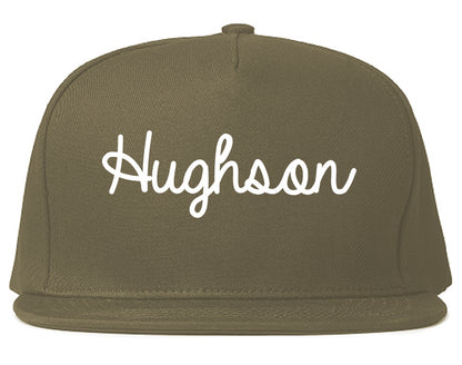 Hughson California CA Script Mens Snapback Hat Grey