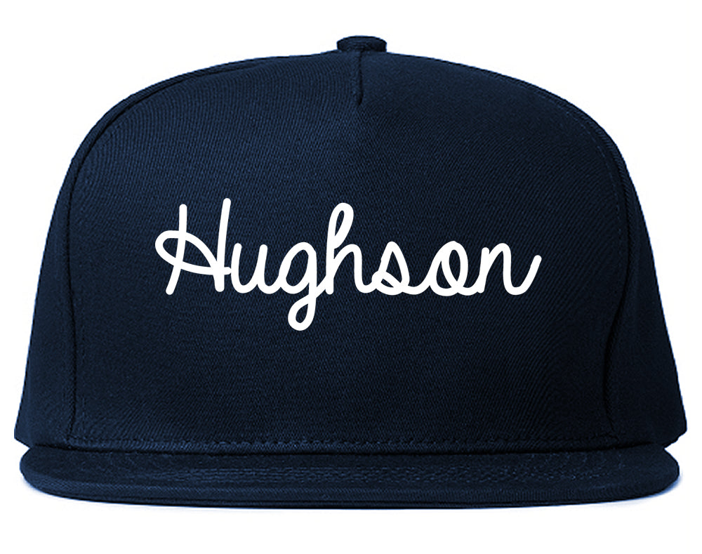 Hughson California CA Script Mens Snapback Hat Navy Blue