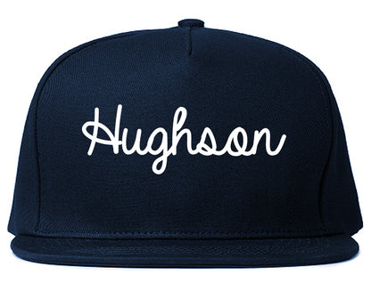 Hughson California CA Script Mens Snapback Hat Navy Blue