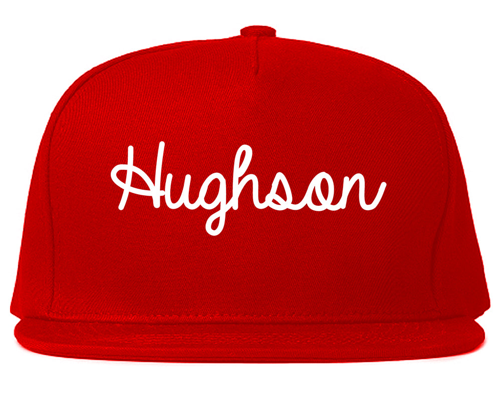 Hughson California CA Script Mens Snapback Hat Red