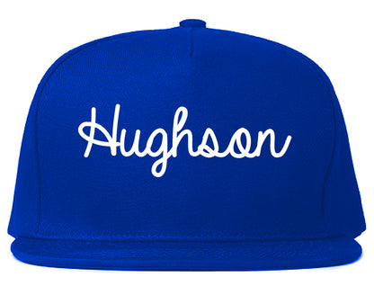 Hughson California CA Script Mens Snapback Hat Royal Blue