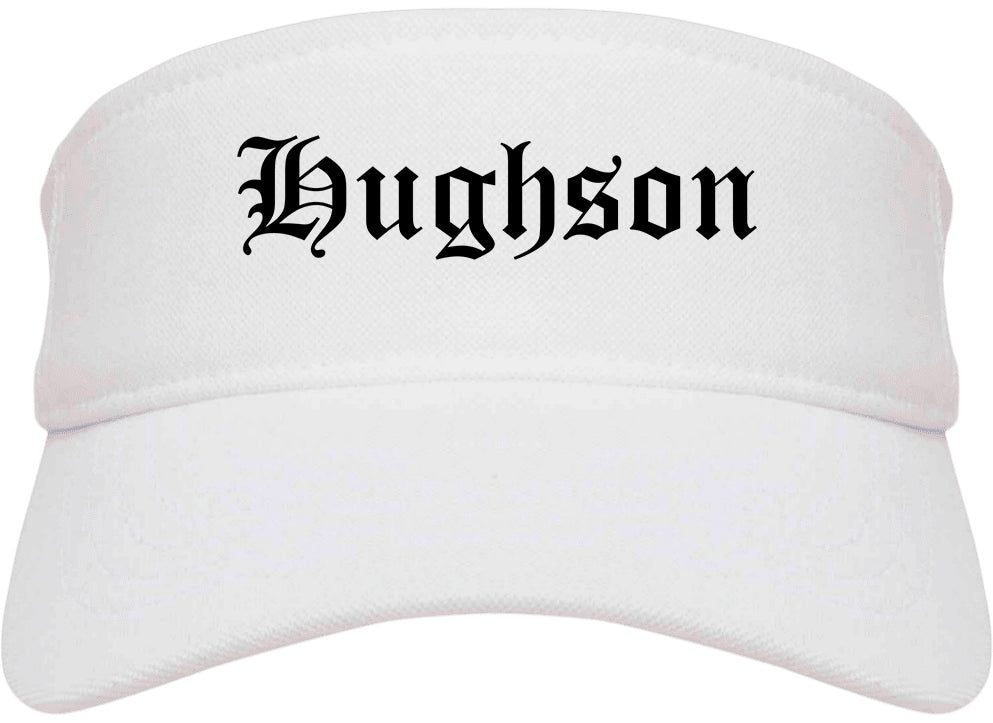 Hughson California CA Old English Mens Visor Cap Hat White