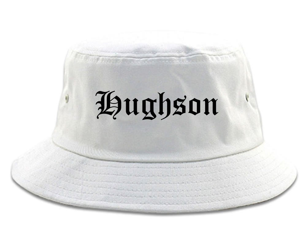 Hughson California CA Old English Mens Bucket Hat White