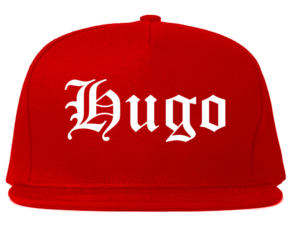 Hugo Minnesota MN Old English Mens Snapback Hat Red