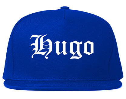 Hugo Minnesota MN Old English Mens Snapback Hat Royal Blue