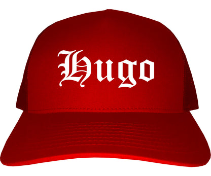 Hugo Minnesota MN Old English Mens Trucker Hat Cap Red