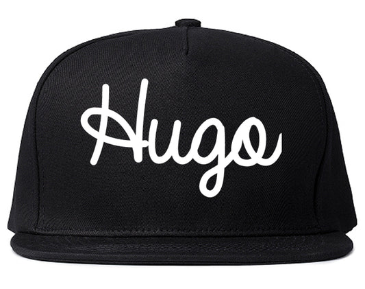 Hugo Minnesota MN Script Mens Snapback Hat Black