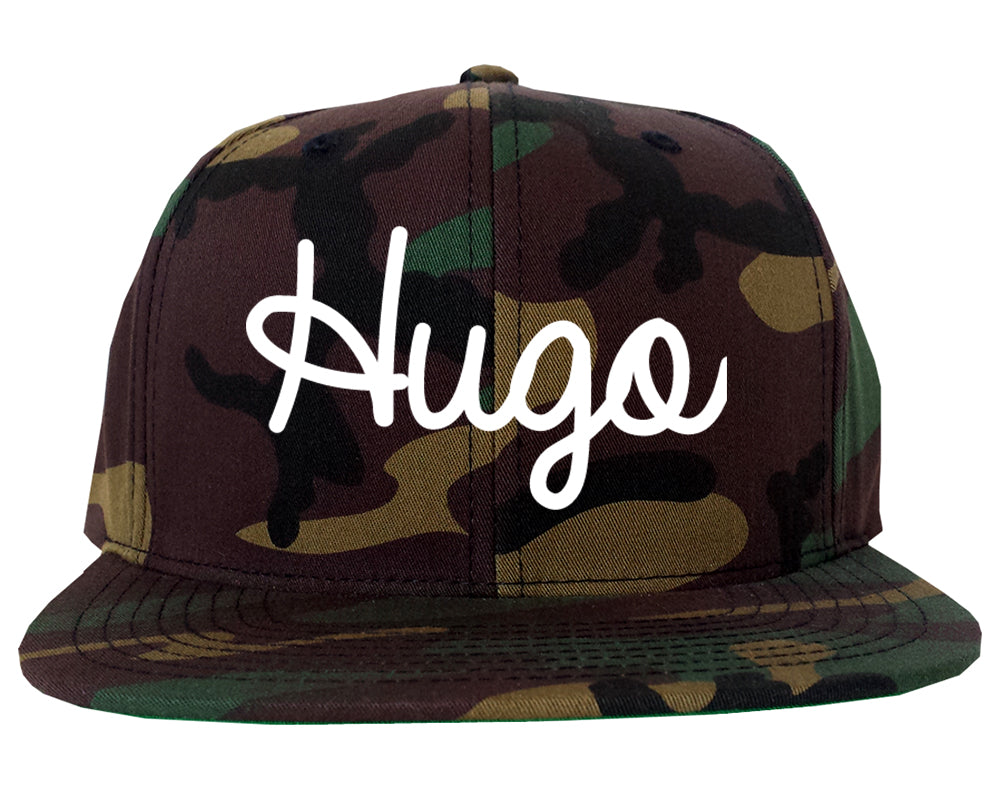 Hugo Minnesota MN Script Mens Snapback Hat Army Camo