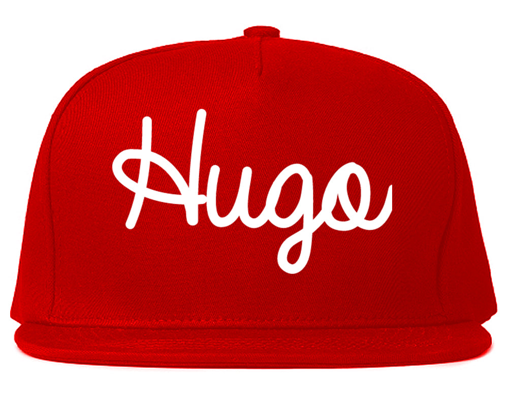 Hugo Minnesota MN Script Mens Snapback Hat Red