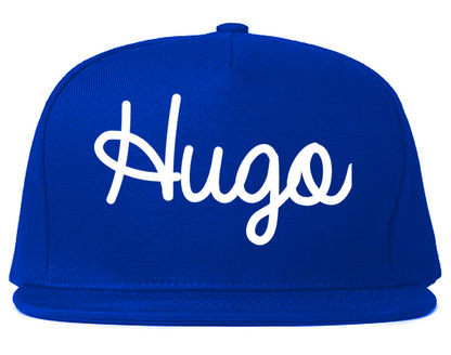 Hugo Minnesota MN Script Mens Snapback Hat Royal Blue