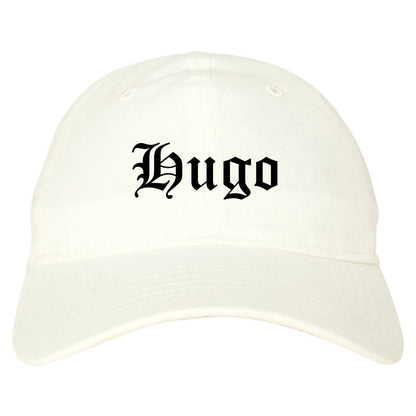 Hugo Oklahoma OK Old English Mens Dad Hat Baseball Cap White