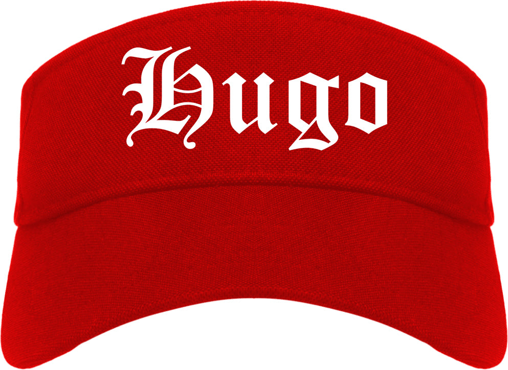 Hugo Oklahoma OK Old English Mens Visor Cap Hat Red