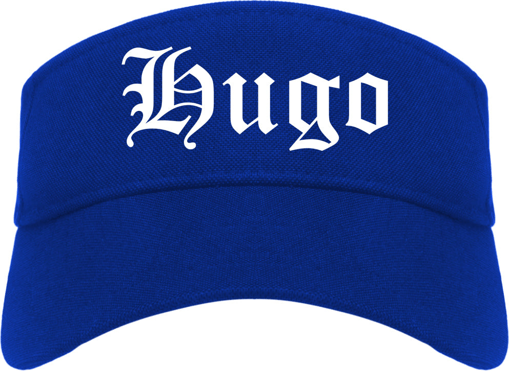 Hugo Oklahoma OK Old English Mens Visor Cap Hat Royal Blue