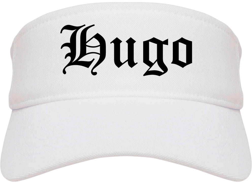 Hugo Oklahoma OK Old English Mens Visor Cap Hat White