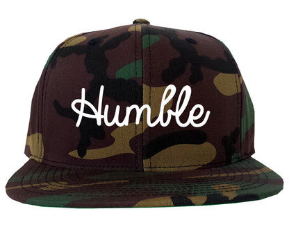 Humble Texas TX Script Mens Snapback Hat Army Camo