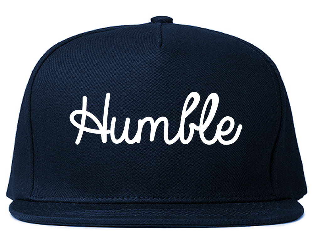 Humble Texas TX Script Mens Snapback Hat Navy Blue